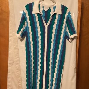 Hyacinth House wave pattern shirt dress summer nautical dress SZ S
